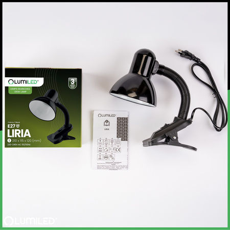 Stolní lampa Školní Noční E27, Nastavitelná s klipem Černá LIBRA LUMILED
