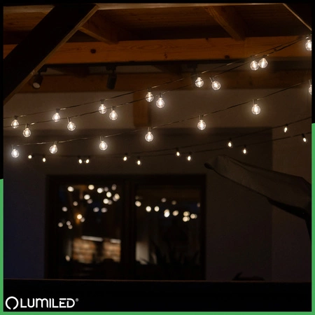 Solární zahrada Girland 30x LED okrasné koule 15,05 m 2700K teplá + dálkové ovládání CALLIS2 LUMILED