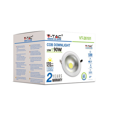 LED bodové zapuštěné svítidlo 10W 6000K Pevné COB VT-26101 V-TAC