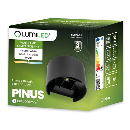 Zahradní nástěnná lampa 2x 3W, nastavitelné nahoru a dolů 4000K Černá PINUS LUMILED