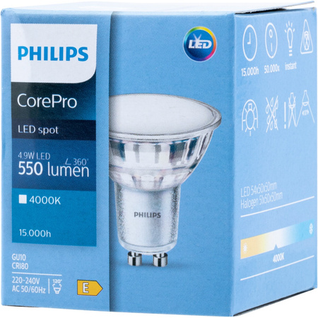 LED žárovka GU10 4.9W = 50W 550lm 4000K Neutrální bila 120° PHILIPS