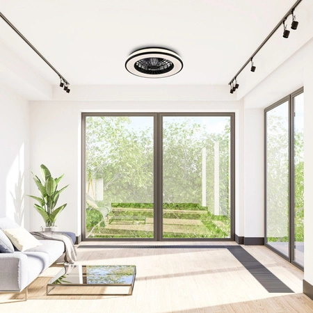 Stropní svítidlo LED Plafond s ventilátorem 48W 5300lm CCT 120° bílá černá stmívatelná Kenya Sanico Goldlux