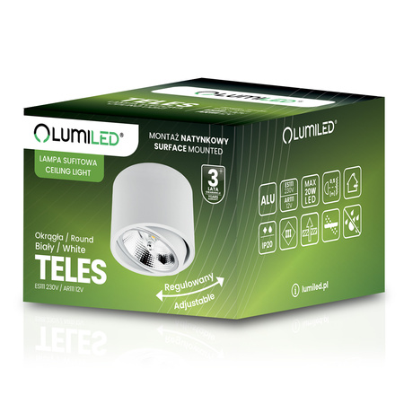 Povrchové Halogenové svítidlo GU10, AR111 SPOT TUBA 100mm Nastavitelná Kulatá Bílá TELES LUMILED