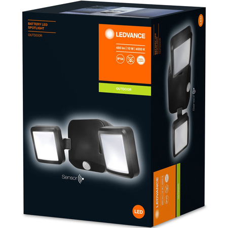 LED reflektor 10W 480lm 4000K IP54 černý s detektorem pohybu LEDVANCE SPOTLIGHT Bateriový Twin