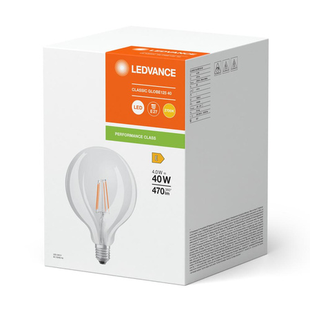 LED žárovka G125 E27 4W = 40W 470lm 2700K teplá bílá FILAMENT LEDVANCE