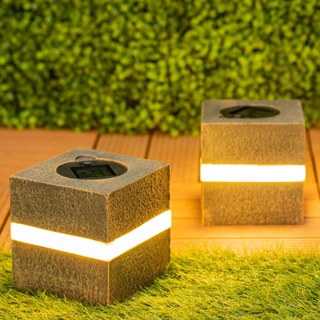 LED solární lampa Venkovní zahradní stojící kámen 3000K IP44 12cm soumrakový senzor