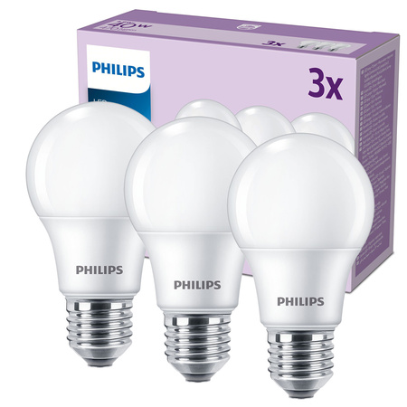 3x E27 A60 LED žárovka 4,9W = 40W 470lm 2700K teplá bílá 180° PHILIPS