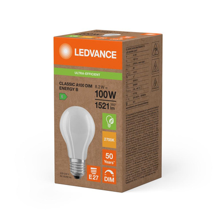 LED žárovka E27 A60 8,2W = 100W 1521lm 2700K teplá bílá 300° Dimmable Ledvance
