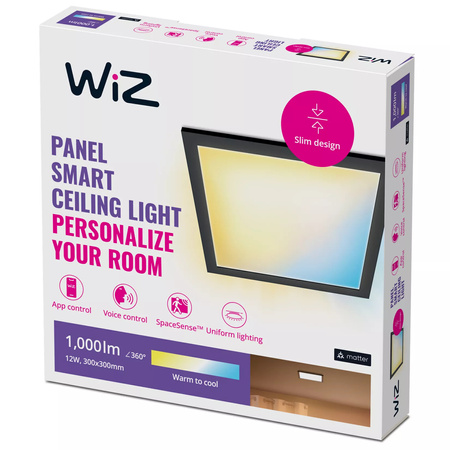 LED povrchový panel 30x30 Stropní světlo 12W CCT TW Black SMART WiFi WiZ