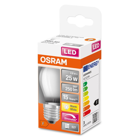 LED žárovka E27 P45 2,8W = 25W 250lm 2700K teplé 320° vlákno stmívatelné OSRAM SUPER STAR