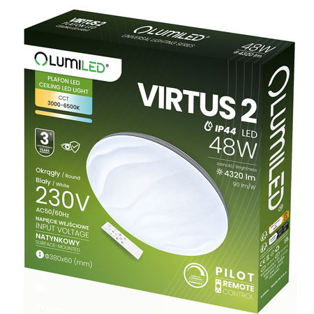 Plafond LED světlo pro povrchovou montáž VIRTUS2 48W IP44 CCT White Round 38cm + LUMILED PILOT