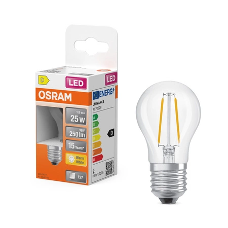 LED žárovka P45 E27 A60 1,8W = 25W 250lm 2700K teplá bílá 300° Filament STAR CLASSIC Osram