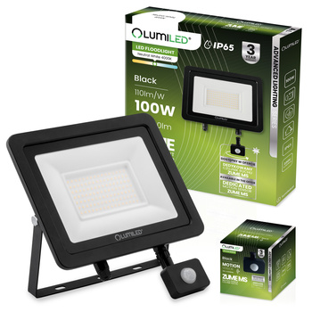 ZUME LED pohybový senzor Floodlight 100W 11000lm 4000K IP65 Černá Pokročilá řada osvětlení LUMILED