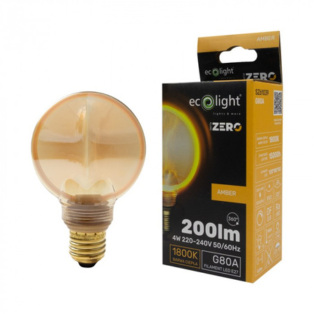 LED žárovka G80 E27 4W 200lm 1800K teplá bílá FILAMENT Dekorativní ZERO Ecolight