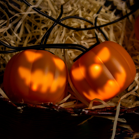 Baterie Garland 8xLED Dekorativní dýně 4.45m Halloweenská světla + USB C