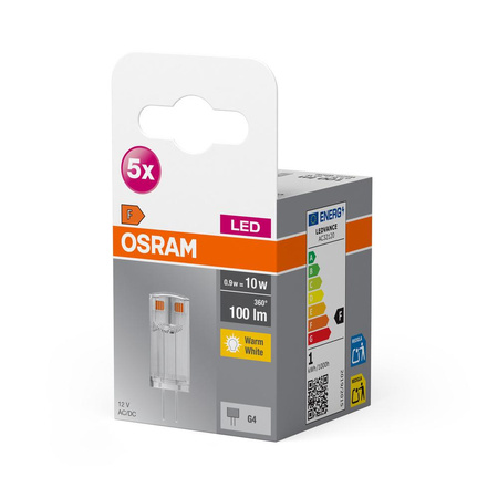 5x LED žárovka s paticí G4 0,9W = 10W 100lm 2700K Warm 12V 320° BASE Osram