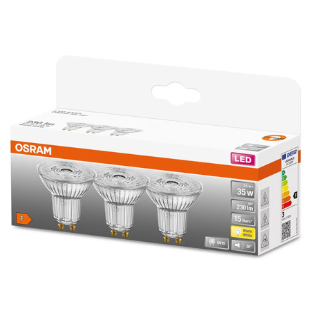 3x LED žárovka GU10 2.6W = 35W 230lm 2700K Teplá bílá 36° OSRAM STAR