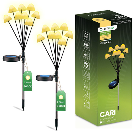 2x Solární LED lampa IP65, 3000K CARI LUMILED