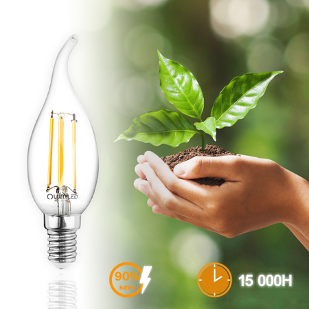 Žárovka LED Svíčka Dekorační E14, BA35 7W = 60W 770lm 3000K Teplá bílá 360° Ozdobná Plamen Filament LUMILED