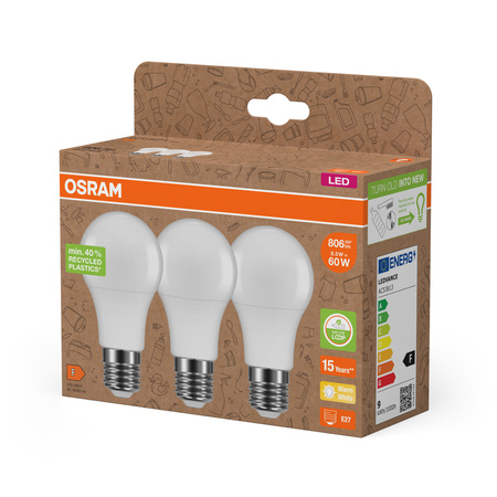 3x LED žárovka A60 E27 8,5W = 60W 806lm 2700K teplá bílá 200° PCR LAMPS Osram