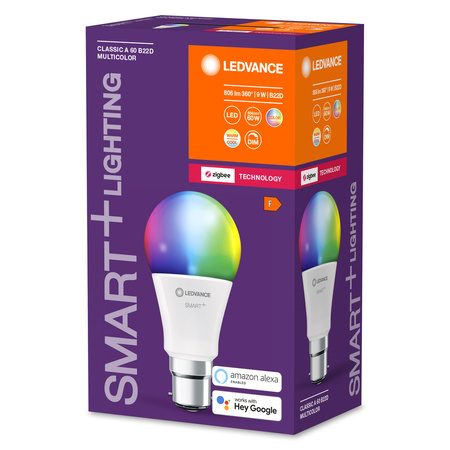 LED žárovka B22 Traditional 9W = 60W 806lm CCT RGB stmívatelná SMART+ ZigBee Classic Ledvance