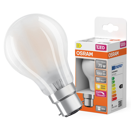 LED žárovka A60 B22d 7,5W = 75W 1055lm 2700K teplá bílá 300° Dimmable Retrofit Filament CLASSIC Osram