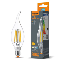 E14 C35 LED žárovka 6W = 60W 806lm 4000K Neutrální bila vlákno 360° VIDEX