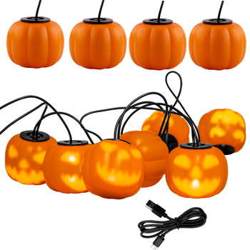 Baterie Garland 8xLED Dekorativní dýně 4.45m Halloweenská světla + USB C