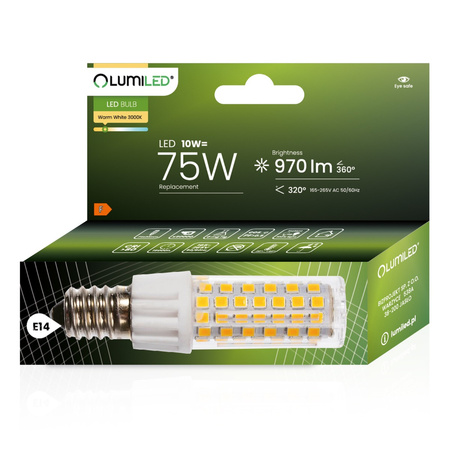 Žárovka LED E14, T25 10W = 75W 970lm 3000K Teplá bílá 320° LUMILED