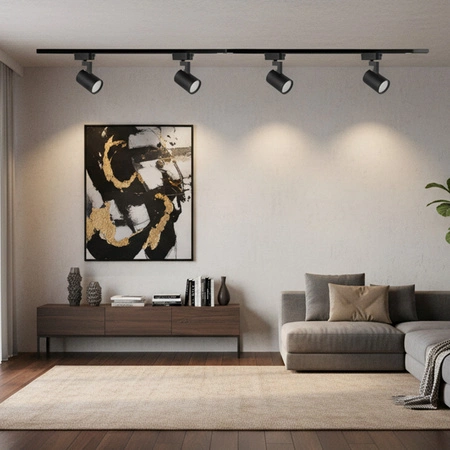 Sada přípojnic 1-fázová lišta + 4x reflektor GU10 černý LYNX Sanico Goldlux