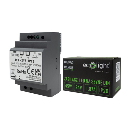 Napájecí zdroj LED na lištu DIN Premium Line 45W 24V Ecolight