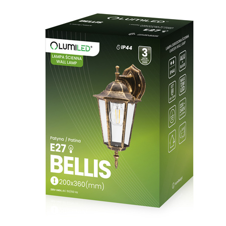 Zahradní nástěnná lampa lucerna E27, Patina BELLIS LUMILED