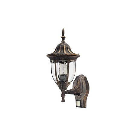 Zahradní lampa LED Elevation Nástěnná lampa MILANO E27 IP43 Top Lampion Sensor Gold Antique RABALUX