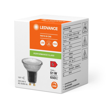 LED PAR16 GU10 7,9W = 51W 650lm 4000K neutrální bílá 120° DIMMABLE LEDVANCE