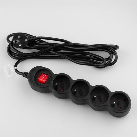 Síťový prodlužovací kabel s uzemněním 4 zásuvky 3m vypínač černý Lendo Lumiled Cord
