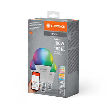 3x LED žárovka E27 A75 14W = 100W 1521lm CCT RGB SMART+ WiFi Stmívatelné LEDVANCE