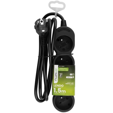 Síťový prodlužovací kabel Uzemněný napájecí pásek 4 zásuvky 1,5 m Černý kabel Lendo Lumiled