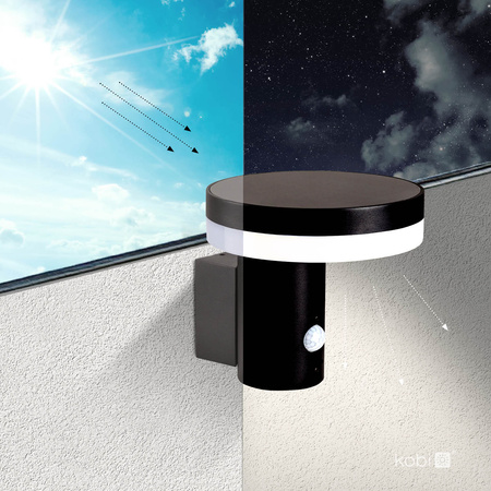 Solární zahradní lampa Venkovní nástěnná lampa 6W 350lm 4000K neutrální bílá IP44 Černá Solaris Kobi