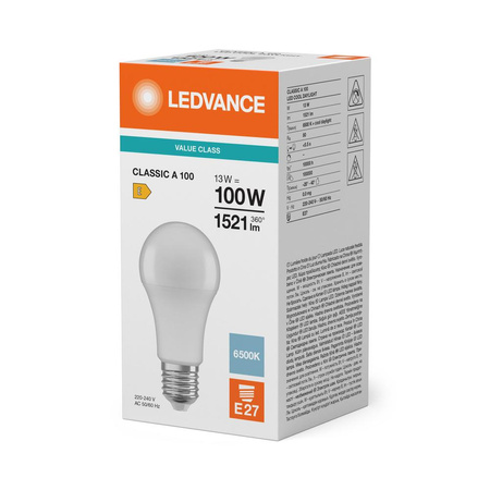 LED žárovka A60 E27 13W = 100W 1521lm 6500K studená bílá LEDVANCE