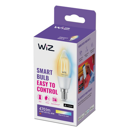 LED žárovka E14 Candle C35 4,9W = 40W 470lm 2700-6500K TW FILAMENT Smart SMART WiFi Bluetooth App WiZ