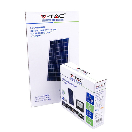 Reflektor LED 40W 6000K IP65 + solární panel S dálkovým ovládáním VT-200W V-TAC