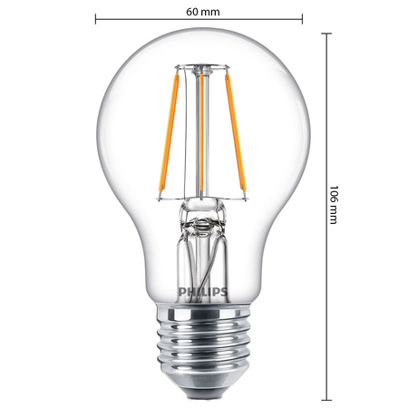 6x LED žárovka E27 A60 4,3W = 40W 470lm 2700K teplá bílá vlákno PHILIPS