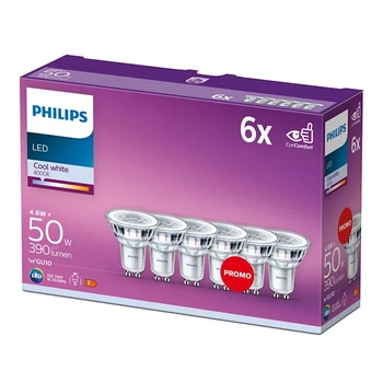 Sada 6x LED halogenová žárovka GU10 PAR16 4,6W = 50W 390lm 4000K Neutrál 36° PHILIPS