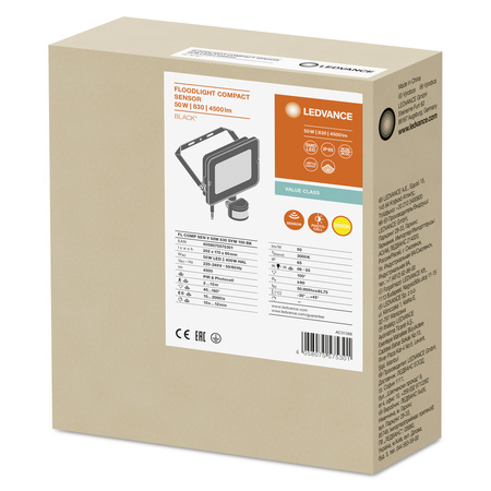 Reflektor LED 50W 4500lm Teplý IP65 černý se senzorem pohybu a soumraku LEDVANCE COMPACT V