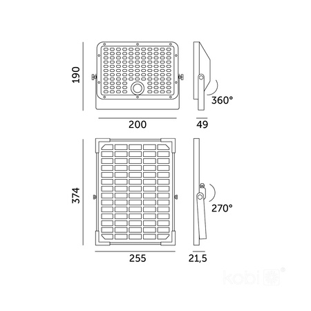 LED reflektor venkovní solární zahrada 30W 4800lm CCT 360° solární se senzorem pohybu IP65 černý Mhcs Kobi