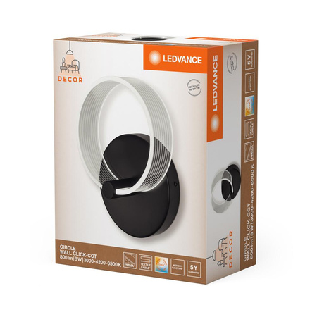 LED stropní nástěnné svítidlo Nástěnné svítidlo pro povrchovou montáž 8W 370lm CCT Dekorativní černý kruh Ledvance