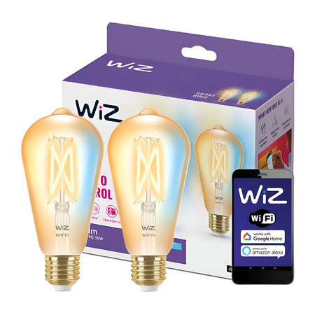 2x LED žárovka E27 ST64 7W = 50W Filament Amber SMART WiFi WiZ