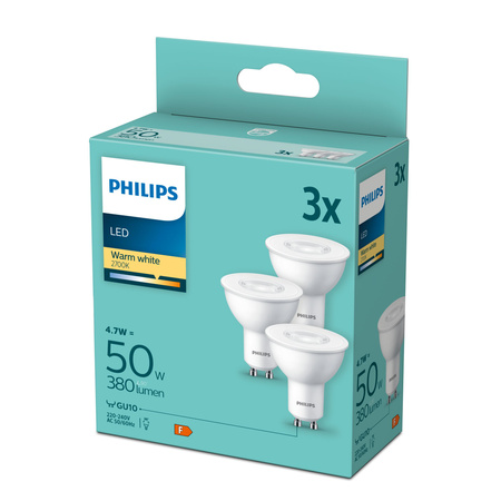3x LED žárovka GU10 4.7W = 50W 380lm 2700K Teplá bílá 36° PHILIPS