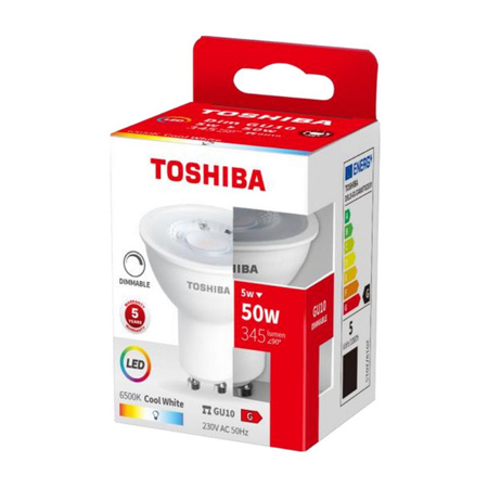 LED žárovka GU10 5W = 50W 345lm 6500K Studená bílá Spotlight TOSHIBA Stmívatelné