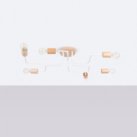 Stropní lustr 6x E27 Přírodní dřevo Bílý Timbo Peach Puff SL.1666 Sollux